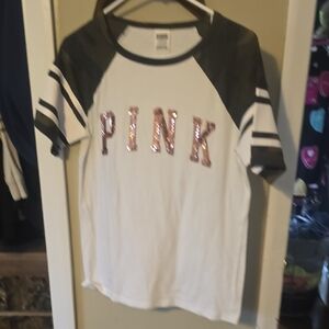 Victoria's Secret White and Gray Womens Tee with Camo Accents Never Worn